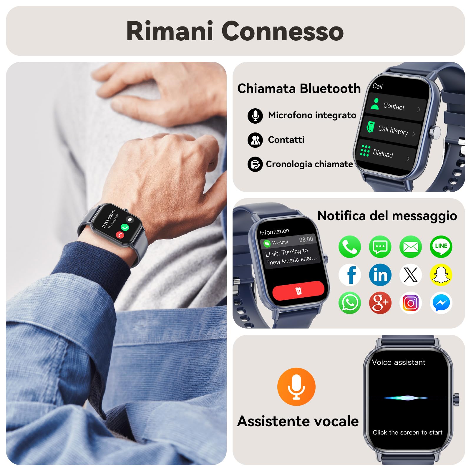 𝟐𝟎𝟐𝟓 Upgraded Smartwatch Uomo Donna,1.85''HD Smartwatch con Effettua/Risposta Chiamate,110+ Sportive,24/7 Frequenza Cardiaca Sonno SpO2 Monitor,Impermeabile IP68 Fitness Tracker per Android iOS