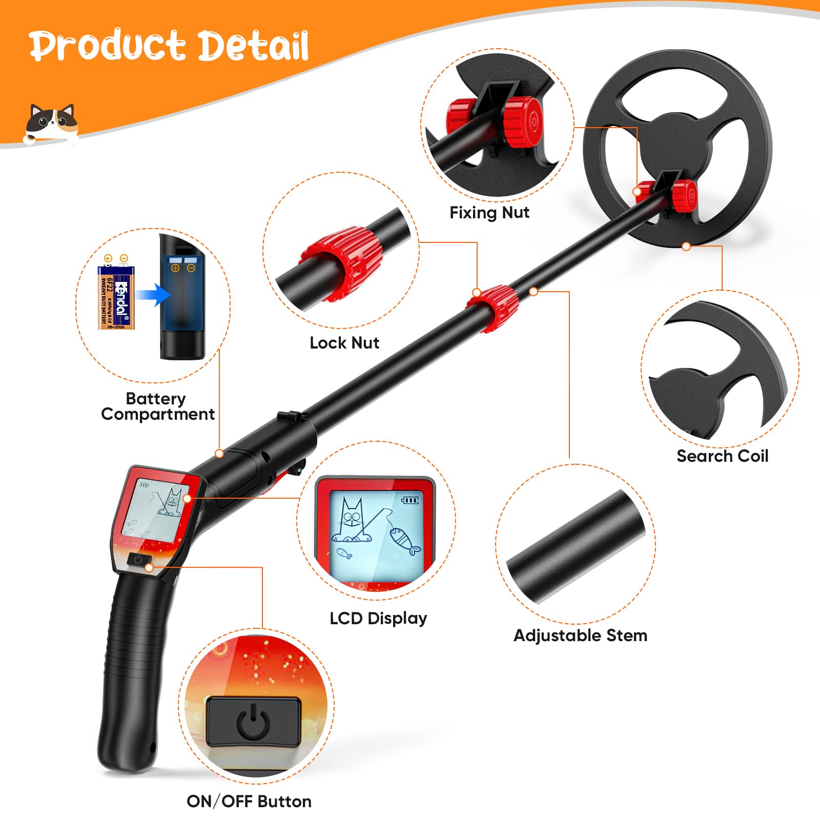 Detector de Metales Niños, Metales Detector con Bobina Impermeable de 18 cm con Pantalla LCD, Detector de Metales Muy Sensible con Bobina de Investigación Impermeable para Niños o Principiantes