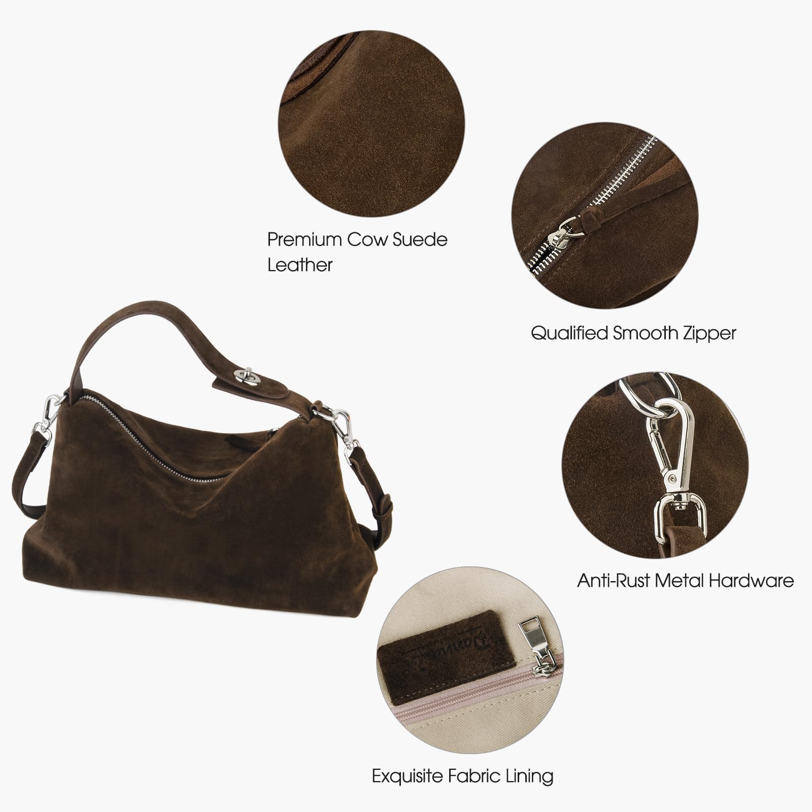 DONNAIN Borsa a tracolla in pelle scamosciata di alta qualità da donna, borsa a tracolla morbida in pelle scamosciata con regolabile e borsa tote