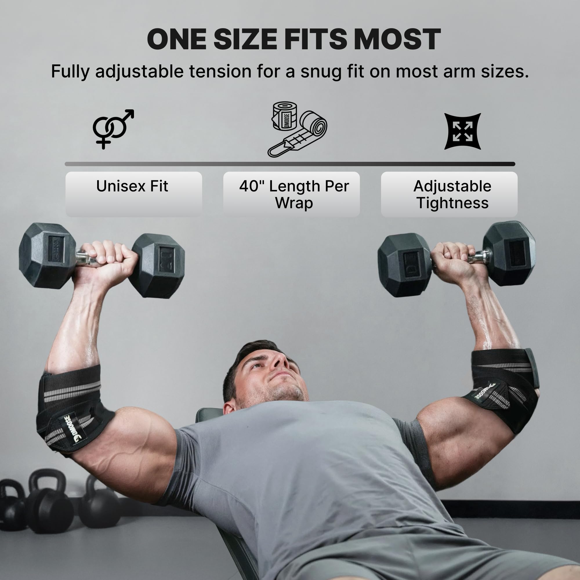 DMoose Fitness Gomiti per sollevamento pesi (coppia) 101,6 cm, tutore regolabile per supporto articolare, sollievo dal dolore e tendinite, cinghie per gomito per sollevamento pesi, panca e allenamenti