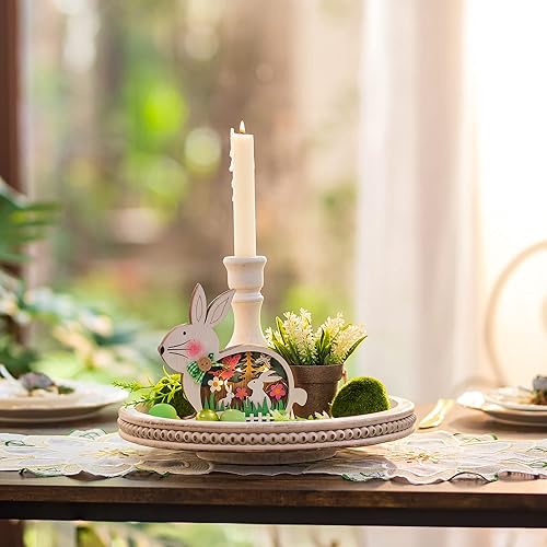 Vista 19 de Hanobe Lazy Susan - Bandeja de centro de mesa, organizador redondo de madera para tocadiscos de 12 pulgadas para mesa de comedor, cocina, mesa