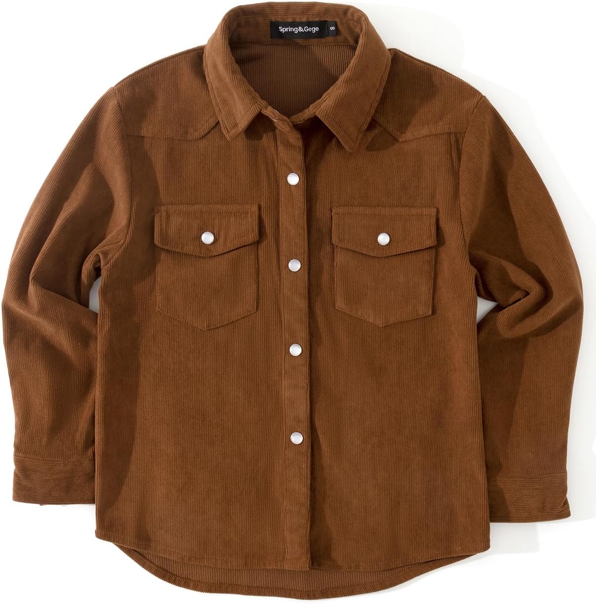 Spring&Gege Boys Long Sleeve Corduroy Shirts Western Pearl Snap Shacket with Flap Pockets
