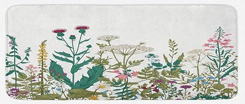 Miniatura 1 de Ambesonne Spring Kitchen Mat, Wildflower Composition Colorful Season Blooms Herbs and Folaige Leaves, Plush Decorative Kitchen Mat with Non Slip
