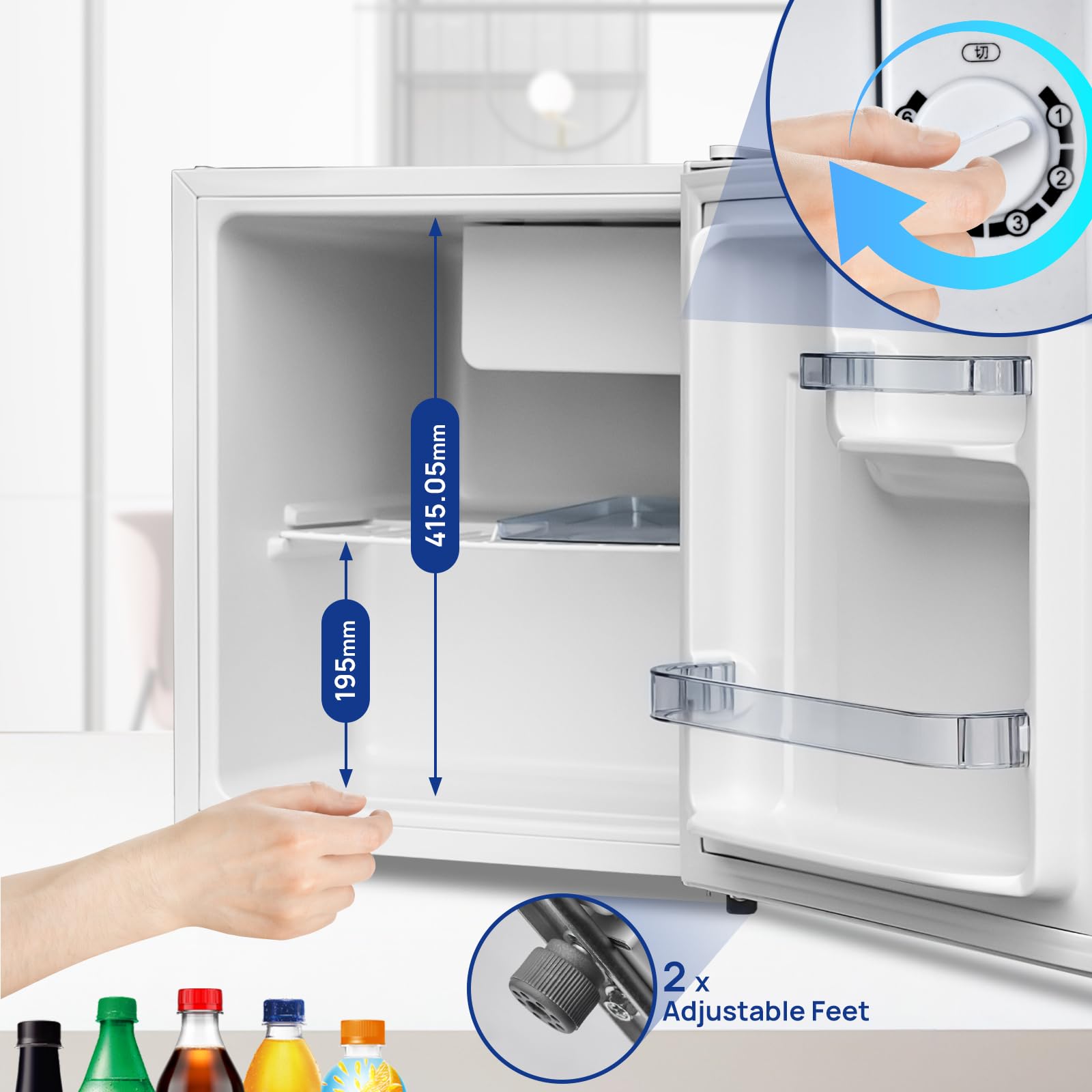 Smad Table Top Mini Fridge 48L, 0-10°C Temperature Control with 6 Adjustable Settings, 39dB Quiet Operation, Reversible Door, 100°C Heat-Resistant & Heavy-Duty Top Cover, 240V Domestic Fridge, White — view 12