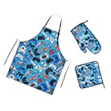Oplp Cute Bunnies 3 Piece Kitchen Set Waterproof Apron with Oven Mitt Pot Holder Cooking Adjustable Apron