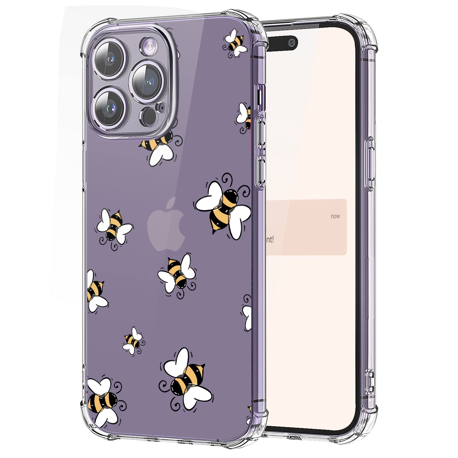 CREFORKIAL Cute Bumble Bee Phone Case for iPhone 12 Pro Max, Cases Clear with Design Slim Soft TPU [ Back Case + Four Corner Reinforced Shockproof + Bumper Protective ], Cute Bee Transparent Cover