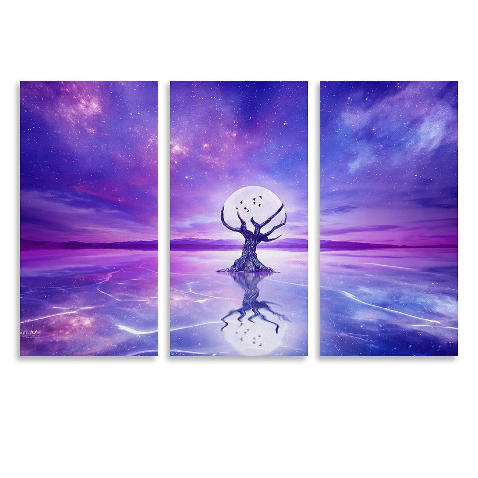 Amazon Co Jp Braksent 月 夜 空 風景 3パネル アート 絵インテリア おしゃれ 油絵 ポスター イラスト キャンバスアート 壁 絵 寝室 装飾画 風景画 Hd写真 モダン的な部屋飾り 新築お祝いに最適 ホーム キッチン