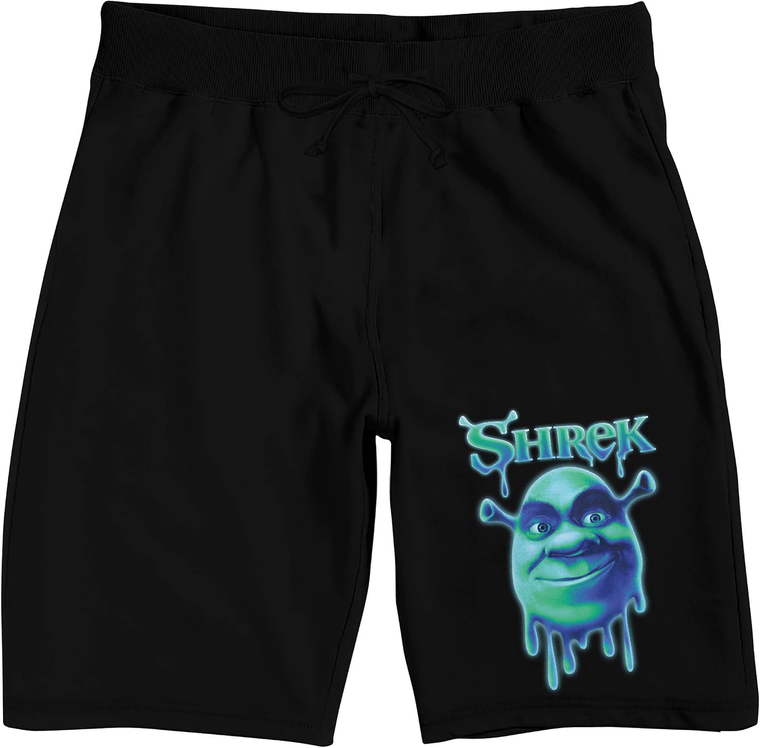 Shrek Character head Drip Graphic Men's Black Sleep Pajama Shorts
