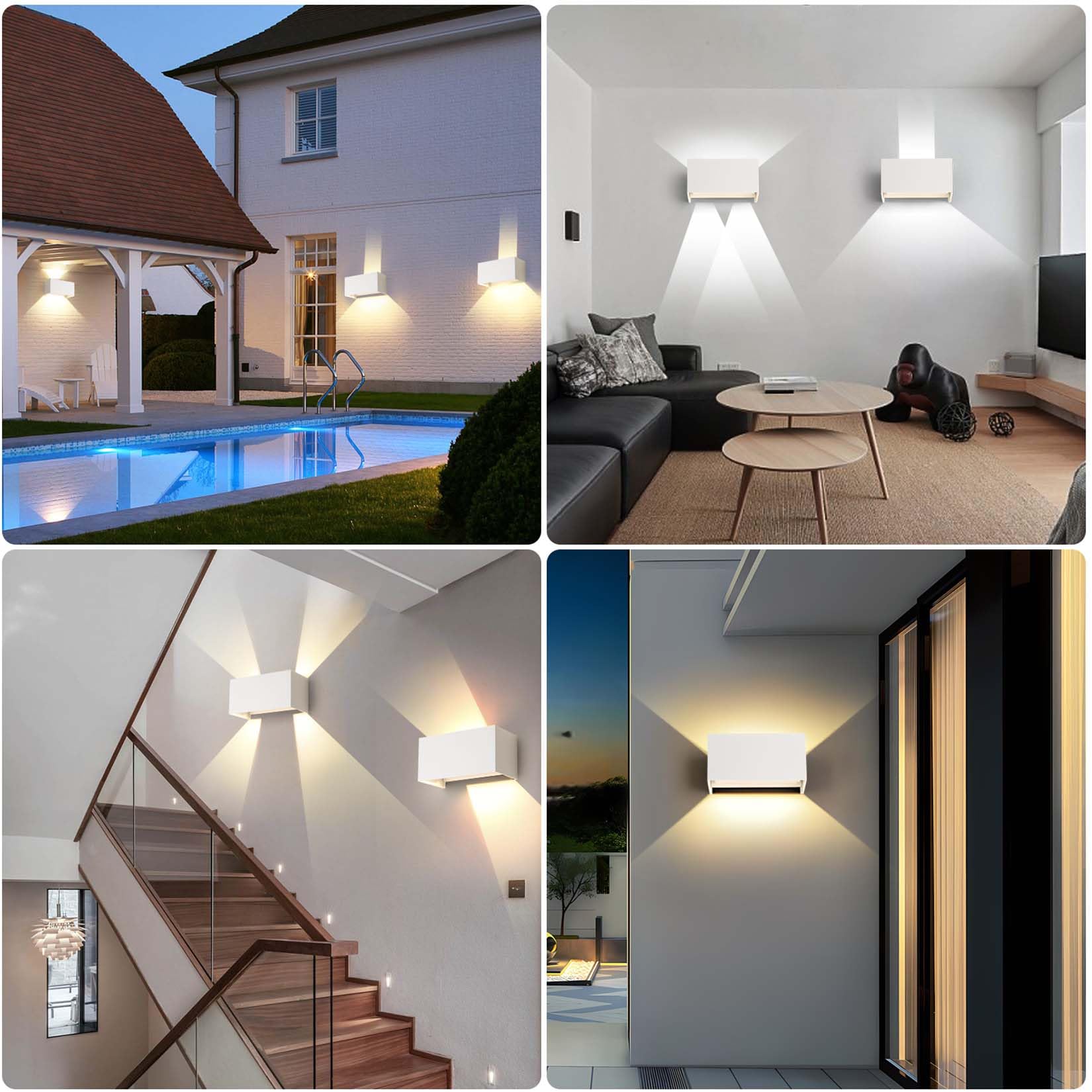FUPE 25 W led-wandlamp voor binnen en buiten, IP65 waterdicht, aluminium buitenlamp, buitenverlichting, huiswand, omhoog en omlaag instelbare lichtstraal, wit, 4000 K, natuurlijk wit
