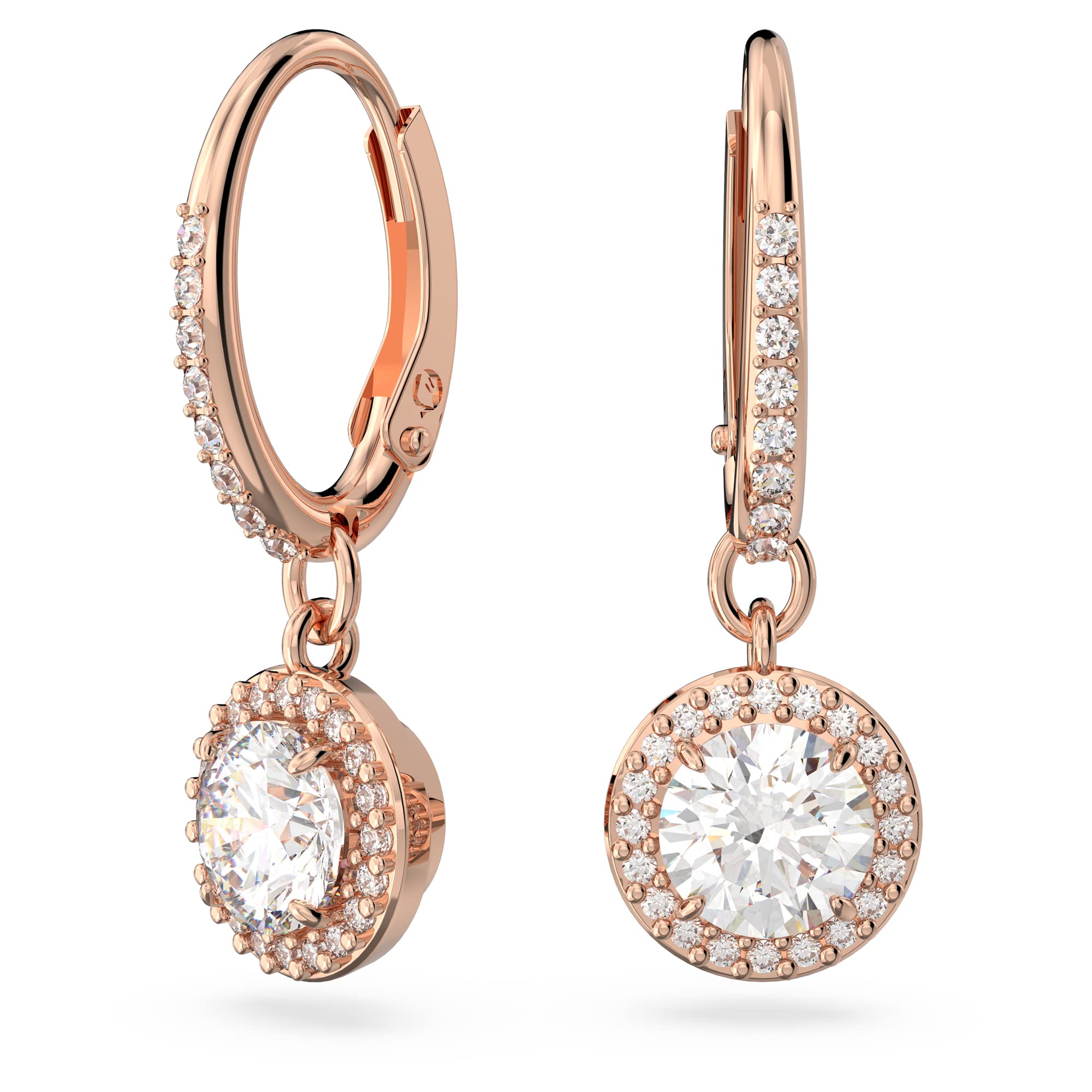 Swarovski Una drop earrings, Round cut, Pavé, White, Rose gold-tone plated