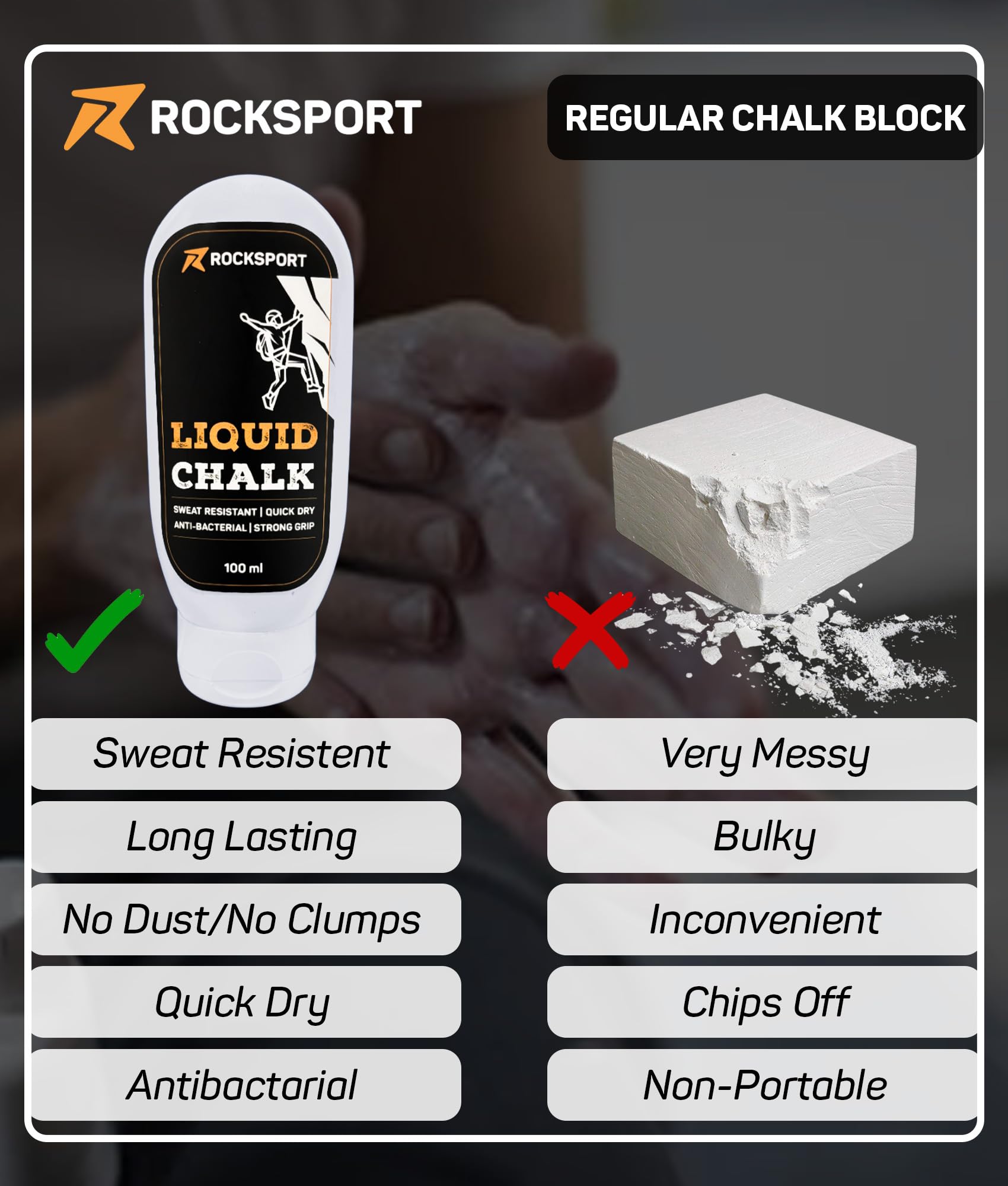Rocksport Liquid Chalk for Gym, Weightlifting & Climbing – Quick Drying Lifting Chalk | Gym Powder for Grip | Non-Messy Chalk for Gym, Fitness, Crossfit & Calisthenics | 50 ML 3