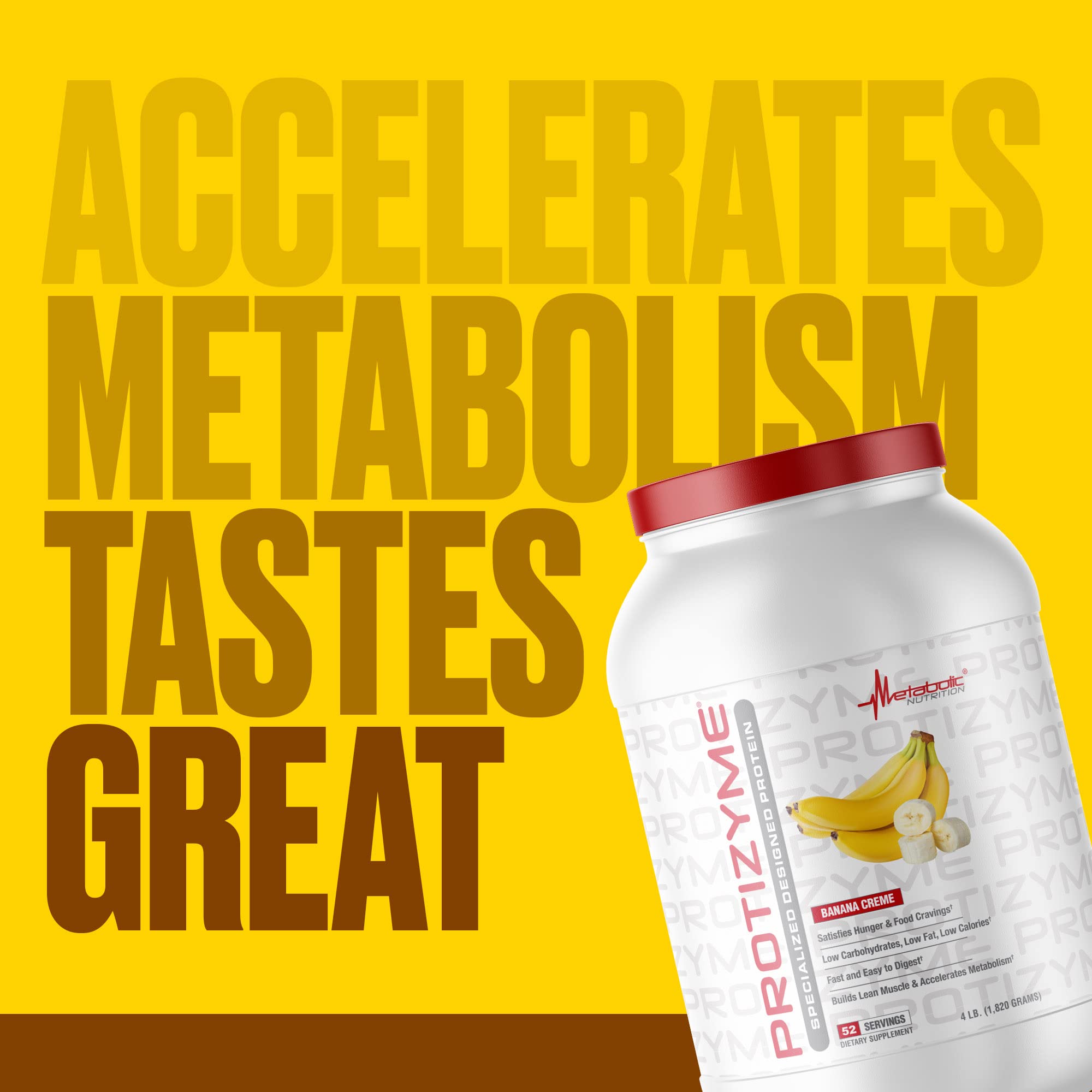 Metabolic Nutrition, Protizyme, 100% Whey Protein Powder, High Protein, Low Carb, Low Fat Whey Protein, Digestive Enzymes, 24 Essential Vitamins and Minerals, 4 Pound, 52 Servings