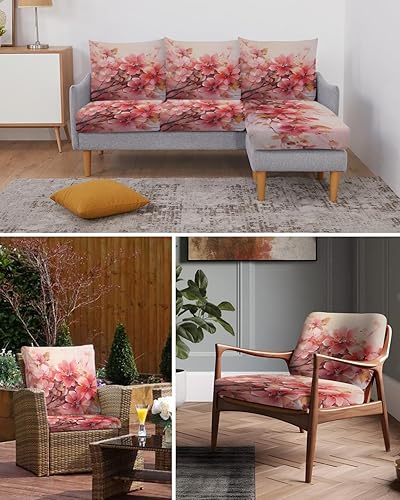 Miniatura 6 de Fundas de cojín elásticas para sofá con diseño de flores degradadas de color rosa degradado, con parte inferior elástica, fundas protectoras