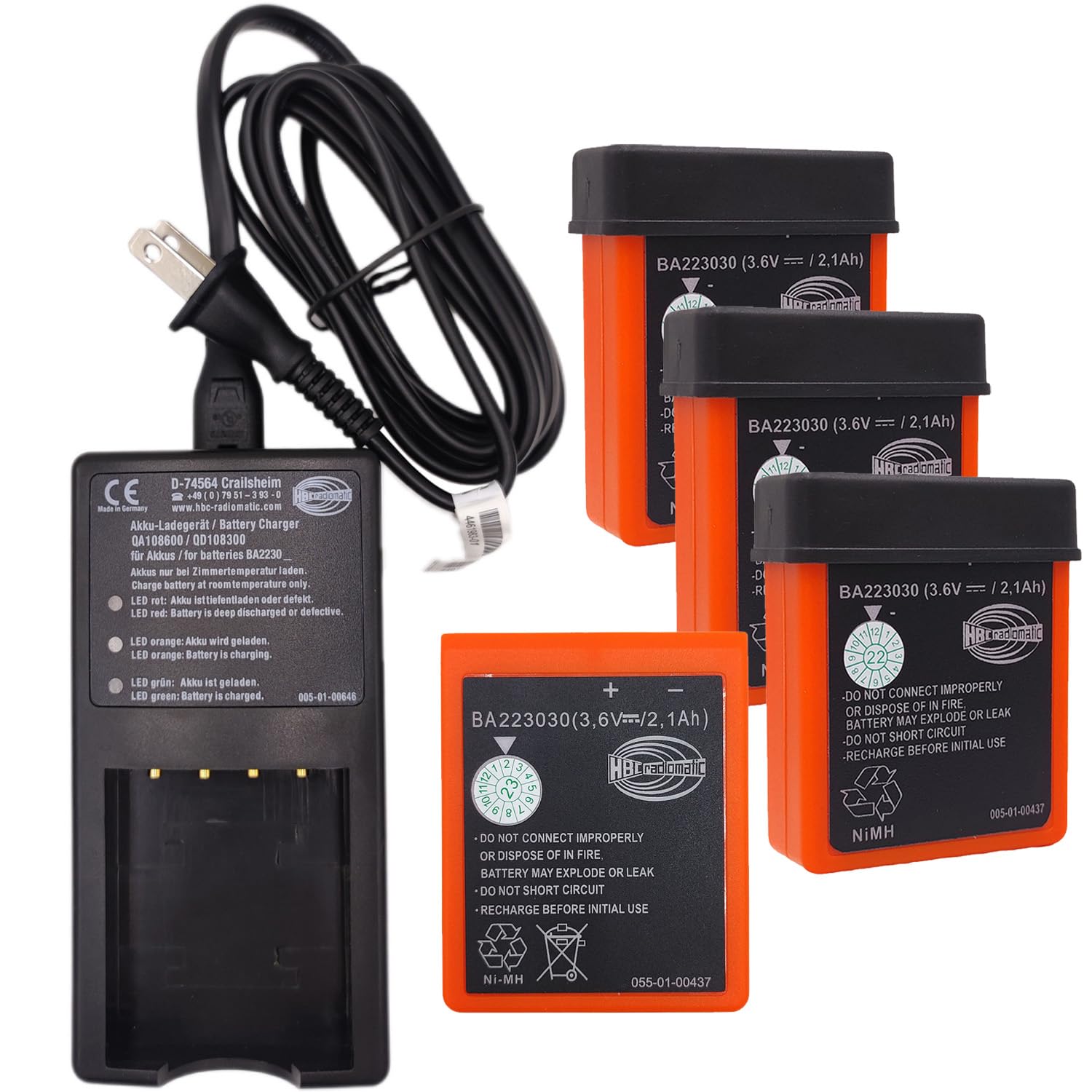 (4Pcs BA223030 Batteries + 1Pc Charger) 3.6V 2100mAh BA223030 HBC Remote Control Rechargeable Battery with AC 100V ~ 240V D-74564 QA108600 Charger