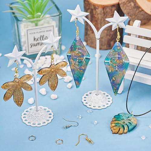 Miniatura 3 de KISSITTY Juego de 2 moldes de silicona con dije de hoja, con anillos de salto, ganchos para aretes, forma geométrica, forma geométrica, moldes de