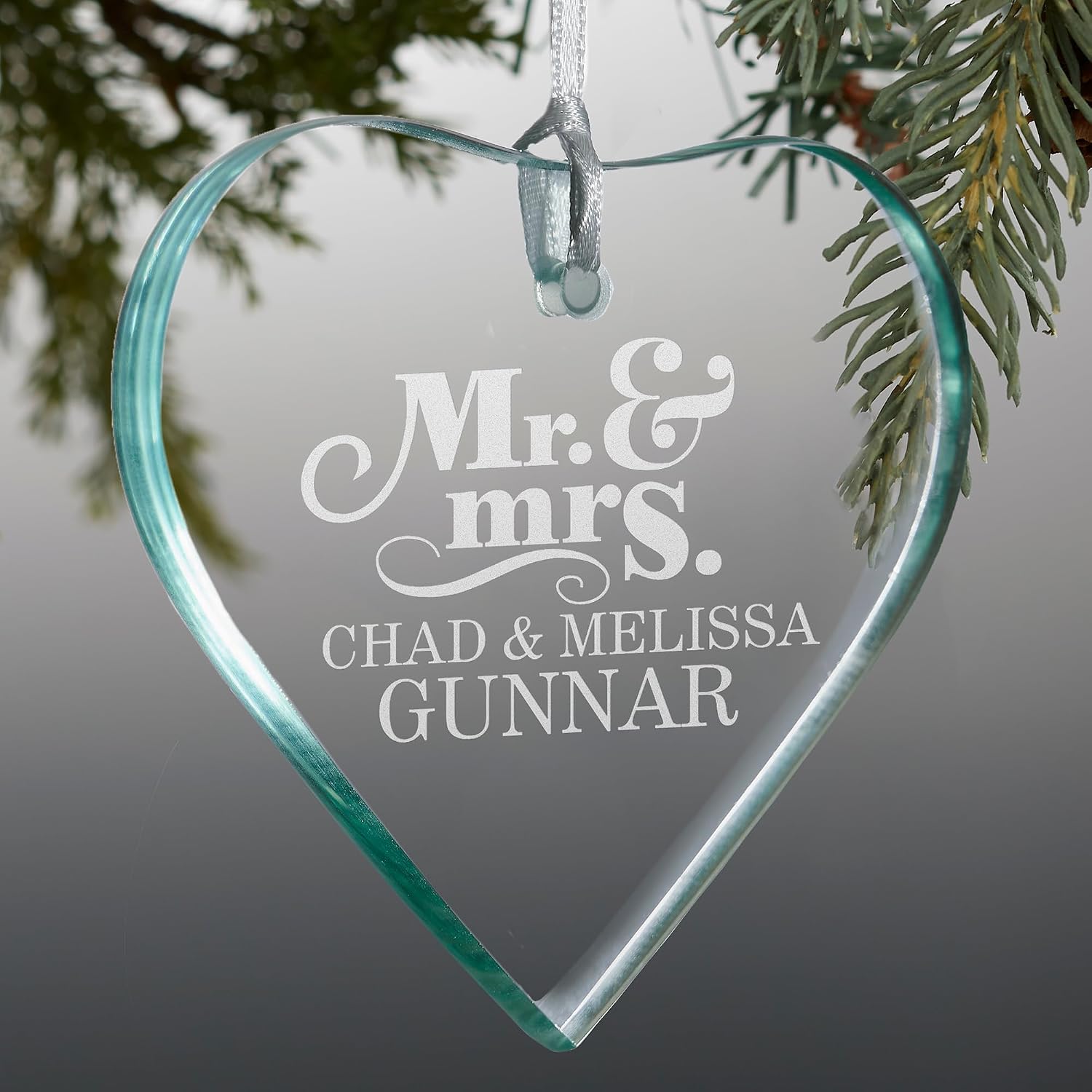 Personalization Universe Happy Couple Personalized Heart Ornament - Custom First Christmas Married Ornament - Perfect Wedding Keepsake, Personalized Wedding Gifts - Premium Glass