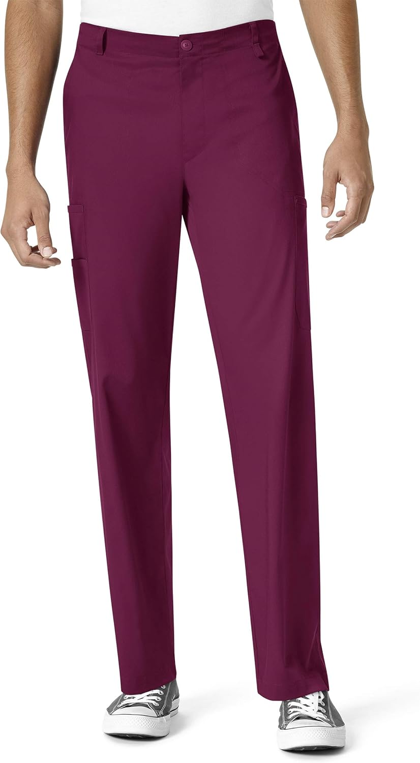 WonderWink PRO Men's V-Neck Top & Straight Leg Cargo Pant Scrub Set + Badge Reel