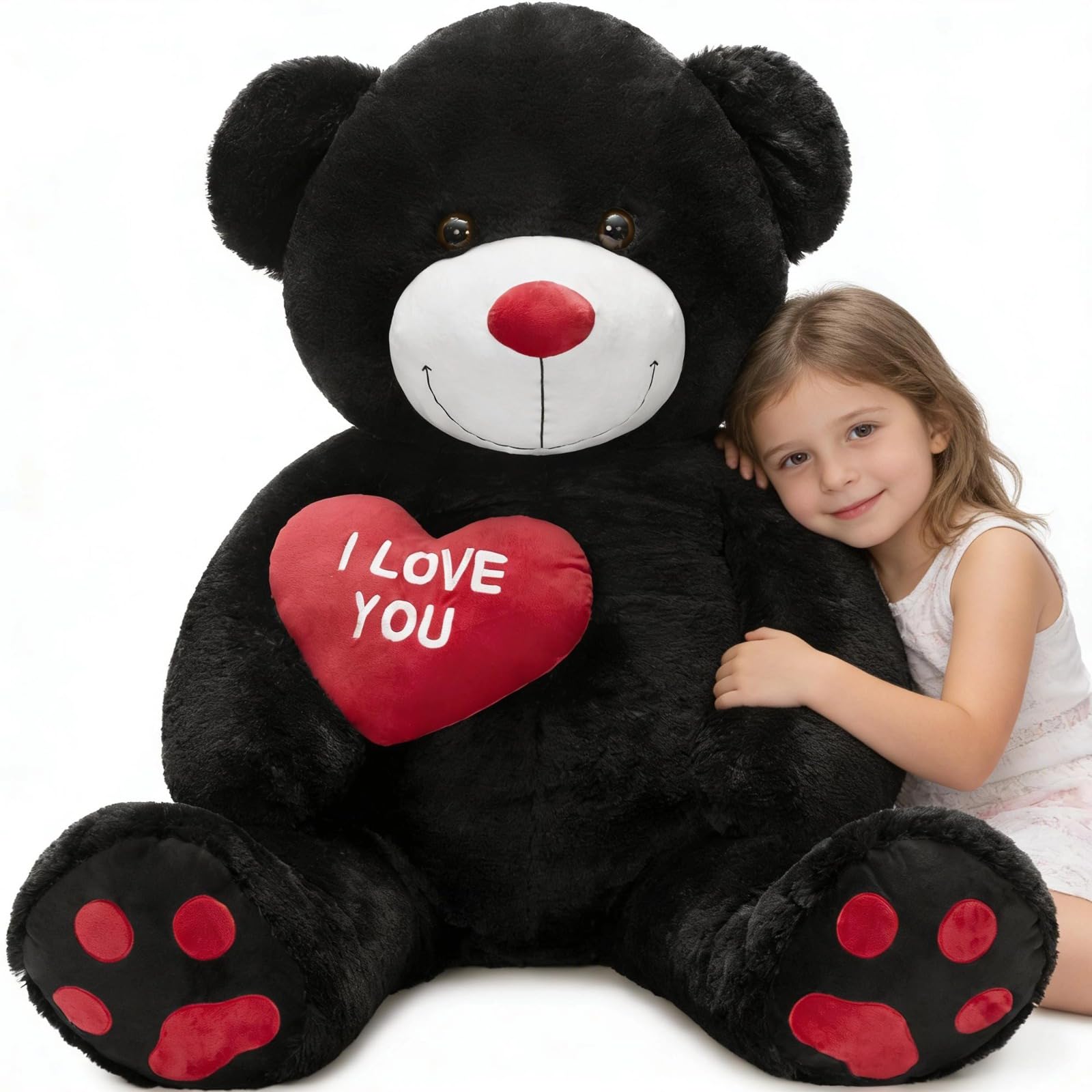 BENINY 4.3 Feet Giant Teddy Bear Stuffed Animal, Large Black Plush Toys for Kids, I Love You Valentines Gift for Girlfriend Wedding