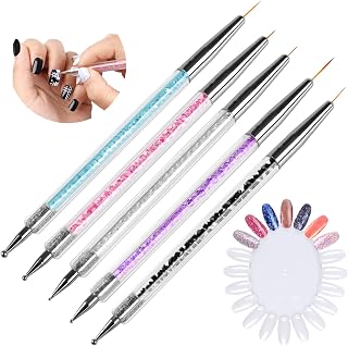 5 Pcs Nail Art Brushes, Nail Art Tools Contain Double Ended Nail Art Pens and Colour Card, Point Drill Dotting Tools Liner for Gel Nails Drawing Painting Manicure Nail Design