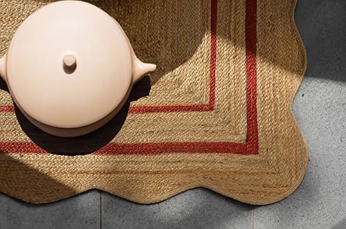 Vista 10 de Alfombra de yute festoneado natural para entrada, alfombra de pasillo trenzada de yute para cocina, alfombra reversible de yute para interiores