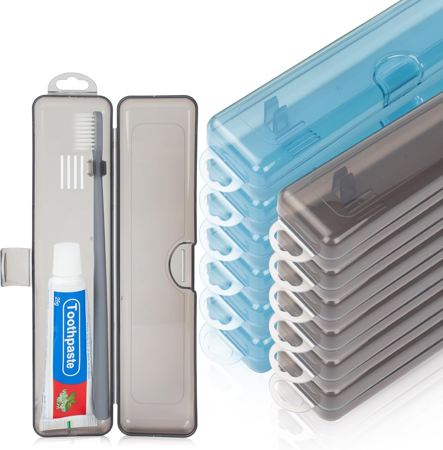 Travel Toothbrush Holder, A Portable Travel Toothbrush Case that Carries Toothbrushes and Toothpaste. Convenient to Carry, Suitable for Travel, Home, and School (20-Pack, Gray,Blue)