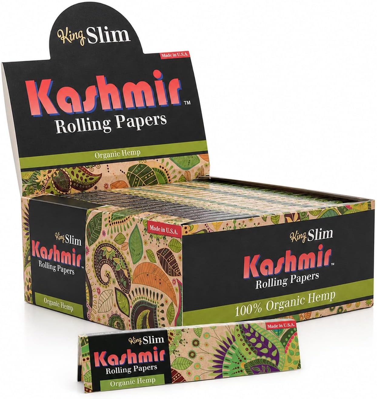 Kashmir Rolling Papers Organic King Size 25 Booklet Bulk Pack | Natural Gum Slim Cigarette Rolling Paper For Smoking | Slow Burning Plant-Based Rolling Papers, Smoking Accessories