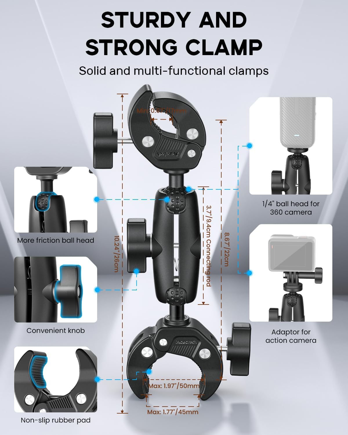Double Super Clamp Mount Umbrella Clamp Motorcycle Camera Pole Mount Desk Holder Accessories