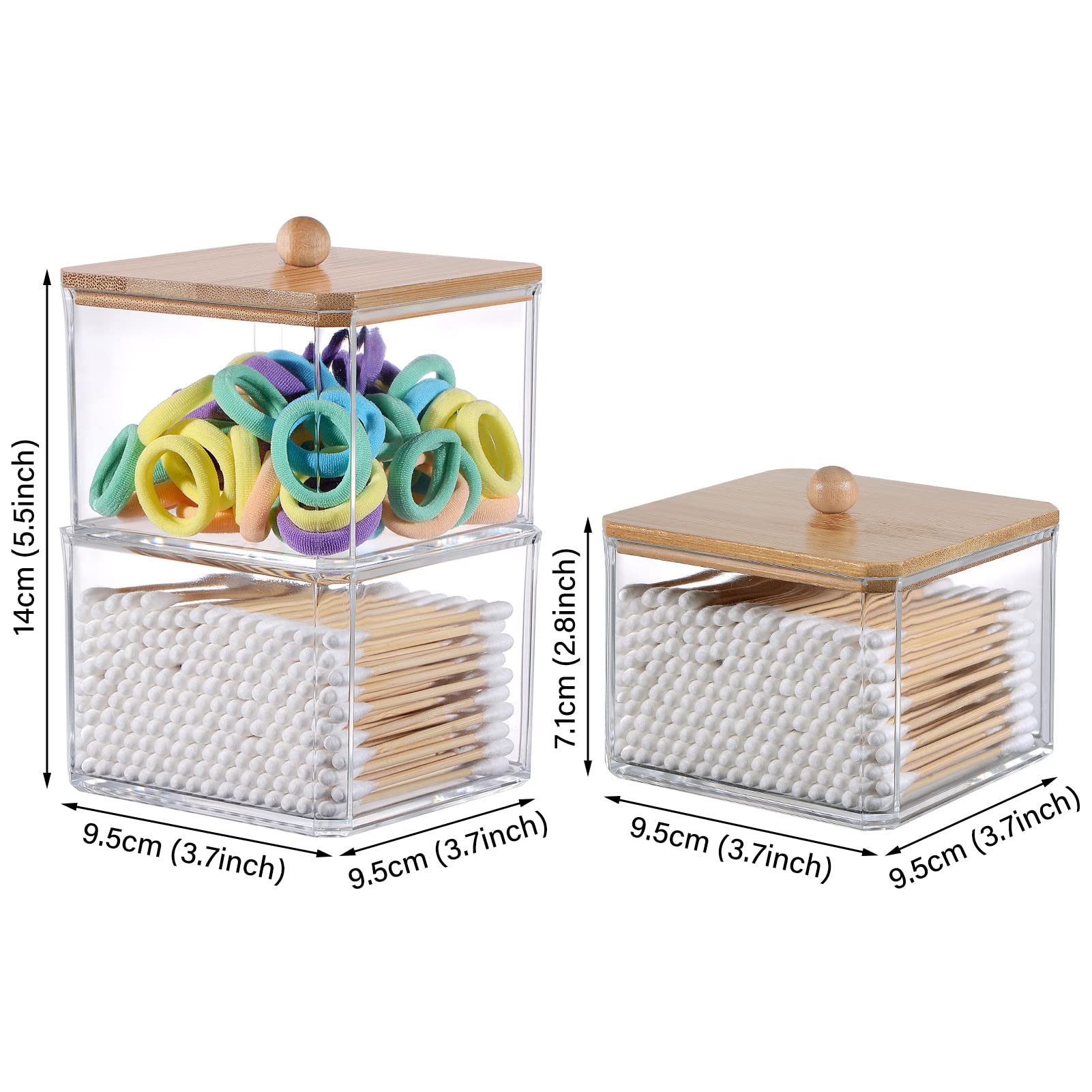 2 Pezzi Porta Dischetti Struccanti e Cotton Fioc, Contenitore Acrilico per Bagno, Dispenser Organizer con Holder