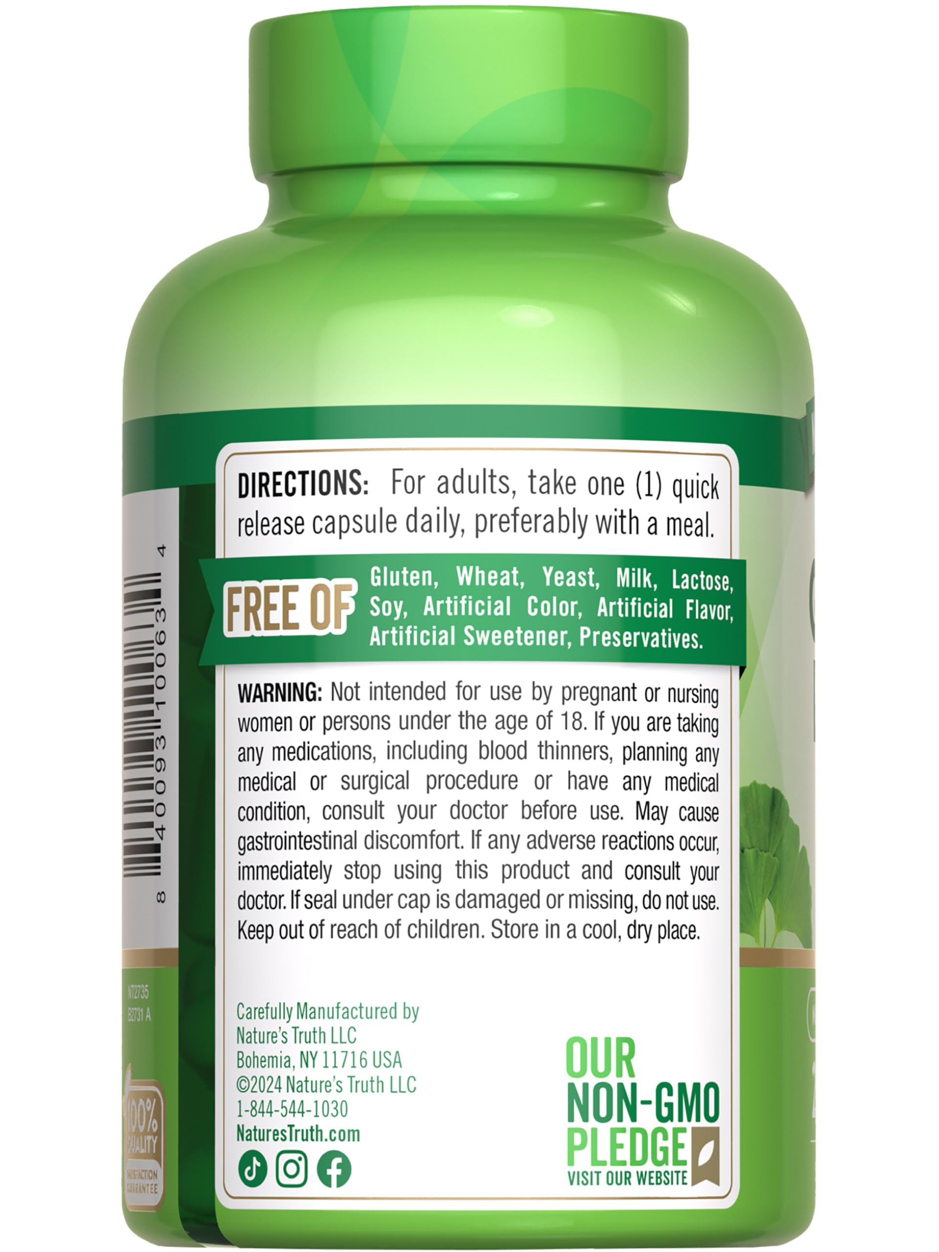 Nature's Truth Ginkgo Biloba 120mg | Plus Bacopa | 200 Quick Release Capsules | Standardized Extract | Non-GMO and Gluten Free Supplement — Amazon image 7