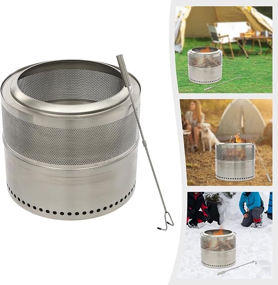 50x40cm Fire-Pit Folding Smokeless Firepit, Stainless Steel Portable Outdoor Firepit,with Fire Hook,Ash Collection Tray,for Outside Camping Camping, Backyard Parties, Bonfires, Backpacking,Silver