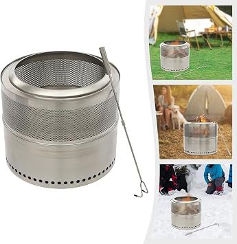 50x40cm Fire-Pit Folding Smokeless Firepit, Stainless Steel Portable Outdoor Firepit,with Fire Hook,Ash Collection Tray,for Outside Camping Camping, Backyard Parties, Bonfires, Backpacking,Silver