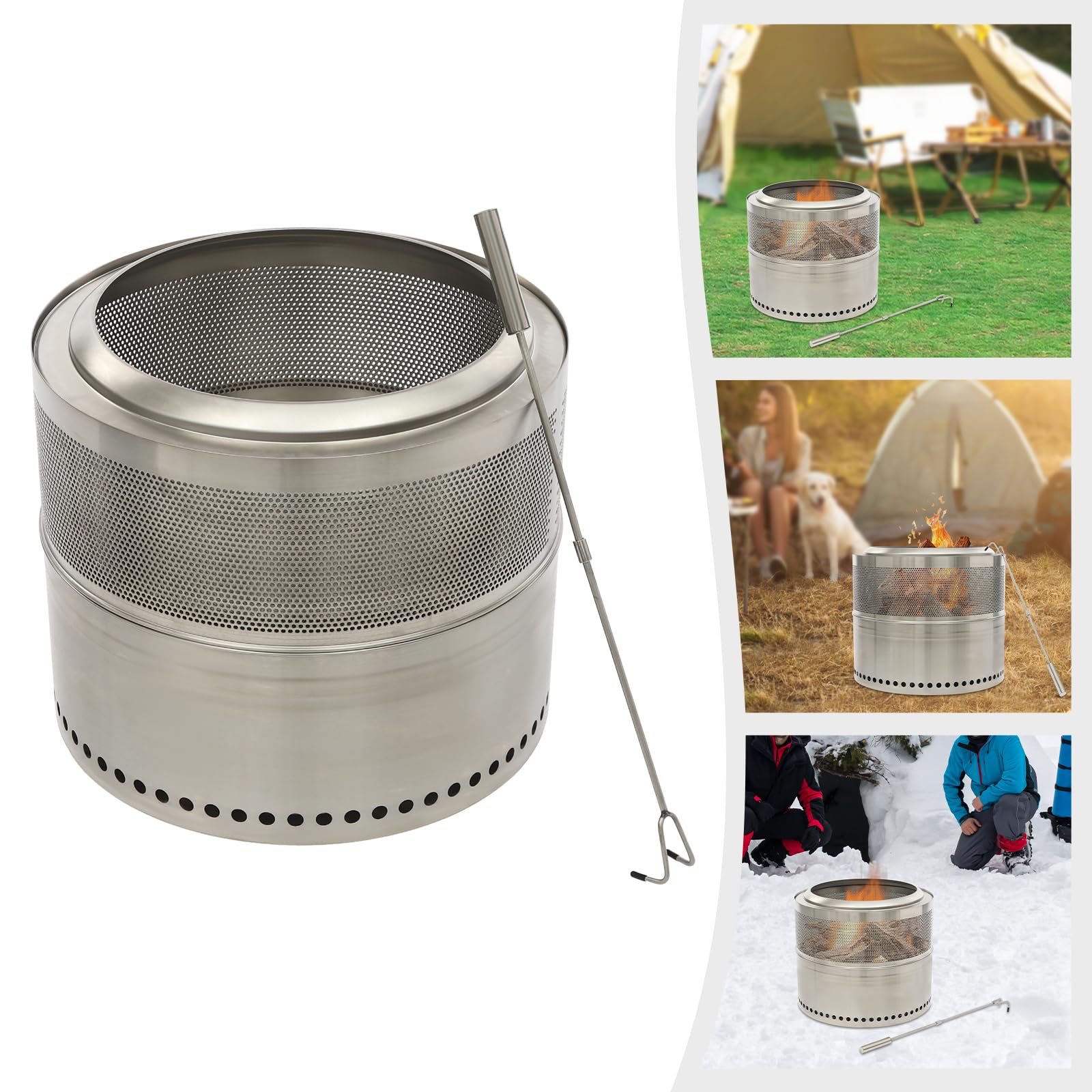 Braciere portatile pieghevole da 50 cm, in doppio acciaio inox | Braciere in acciaio inox, senza fumo, con borsa portaoggetti, portacenere rimovibile, per campeggio all'aperto, 50 x 40 cm