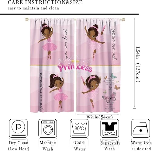 Miniatura 2 de Cortinas afroamericanas para niños, tratamientos de ventana de niña negra afro para dormitorio, lindas cortinas de bailarina bailarina rosa, juegos