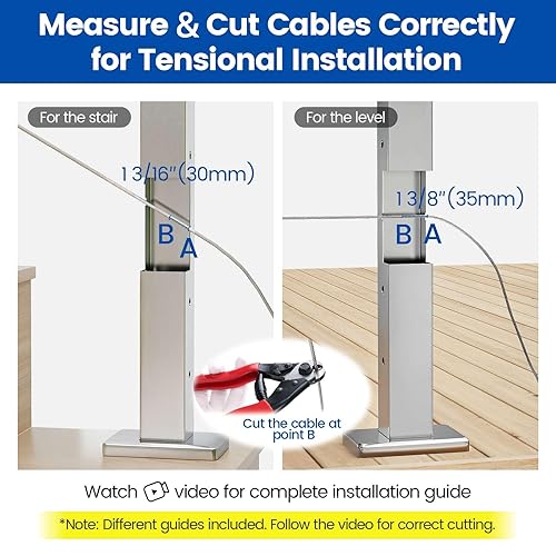 Miniatura 6 de [Patente] Muzata Paquete de 10 Kit de Herrajes para Barandilla de Cable Invisible de 1/8", Tensor de Prensado Manual Mejorado Oculto para Poste