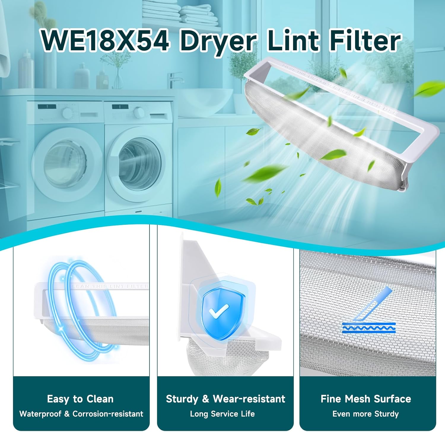 WE18X54 Dryer Lint Filter Replacement Compatible with GE Hotpoint DCLR333ET1WW DVLR223ET1AA, WE18X54 Lint Trap Replace PS266269 WE18X0054 AP2043595 Lint Screen Filter