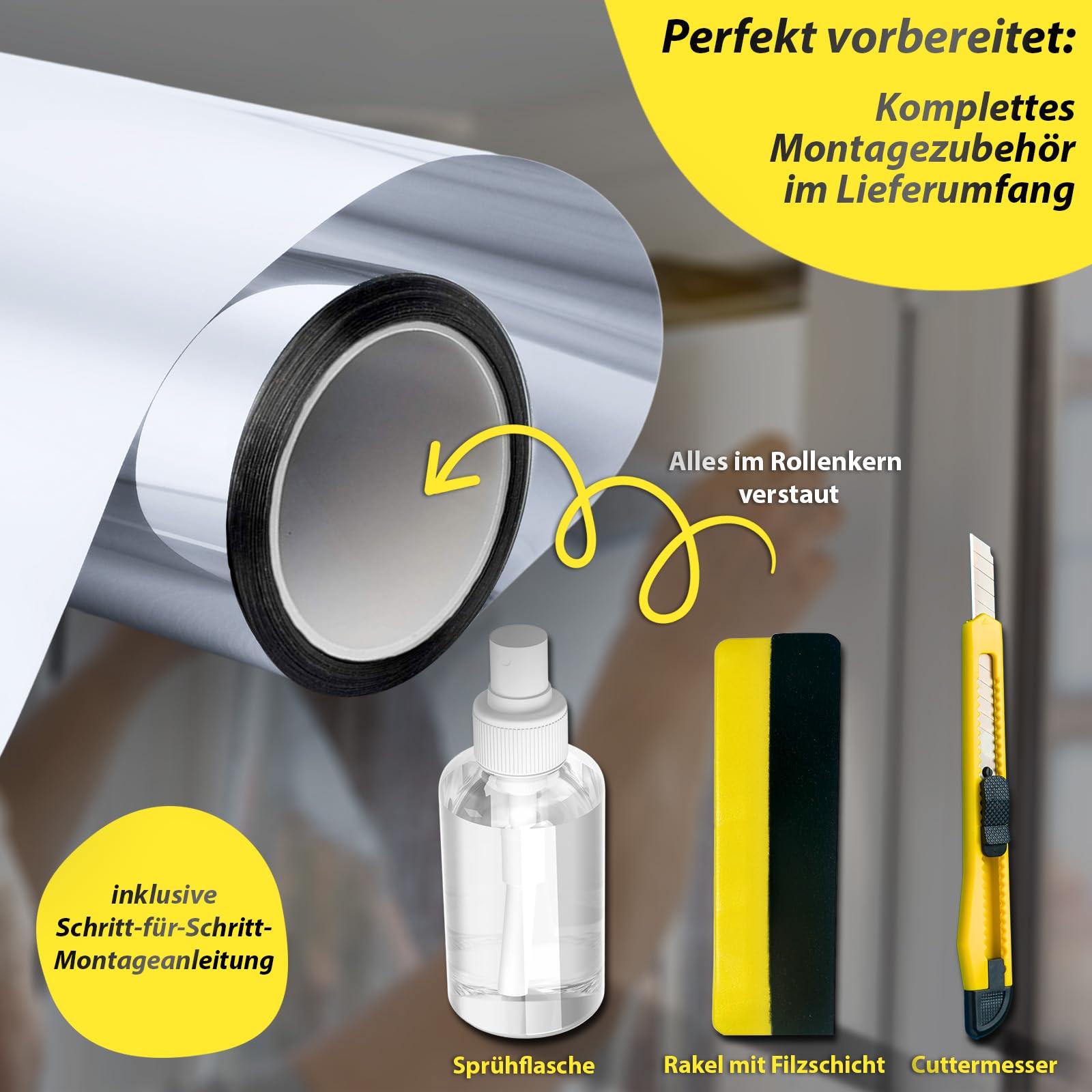 Midori UV-Schutz Sonnenschutzfolie | Selbstklebende Spiegelfolie 119 x 200 cm für Fenster Innen & Außen | Rückstandslose selbsthaftende Sichtschutz-Fensterfolie gegen Hitze & Sonne