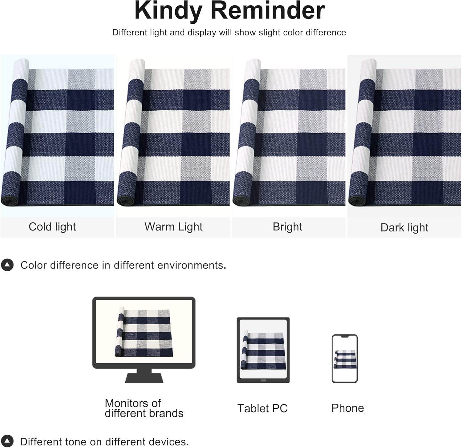 uxcell Buffalo Check Rug,Plaid Outdoor Rug,Layered Door Mat,Cotton Gingham Rugs,Floor Mat for Front Porch/Runner/Bedroom/Kitchen/Farmhouse 51"x24" Navy & White