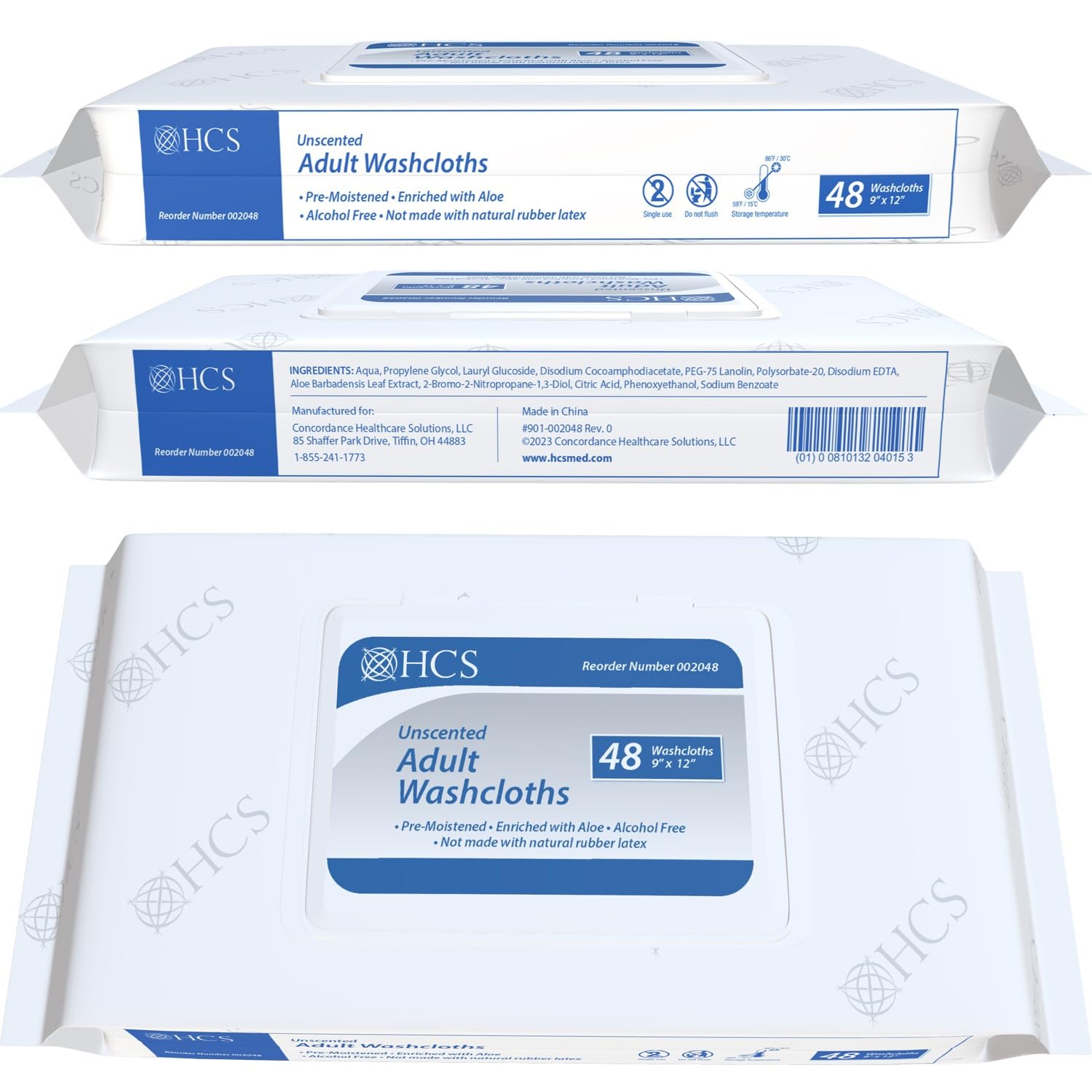 HCS Bulk Extra Large Adult Wipes - Elderly, Incontinence - (576) Body Wet Wipes for Adults, Bathing, No Rinse - Bath Wipe, Shower - Disposable Washcloths, Aloe, Unscented - 9"x12", 12 Packs of 48