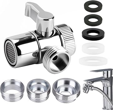 3 Way Shower Head Diverter Valve Shower Hose Attachment for Bath Taps Faucet Adapter Splitter Chrome M22 X M24/M28 Mixer Bath Tap Hose Shower Arm Diverter for Bathroom Kitchen Sink Bathtub