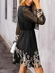 CUPSHE Women's Mini Dresses Casual Spring V Neck Chiffon Long Peasant Sleeves Flowy Spring Dress, Black, Large