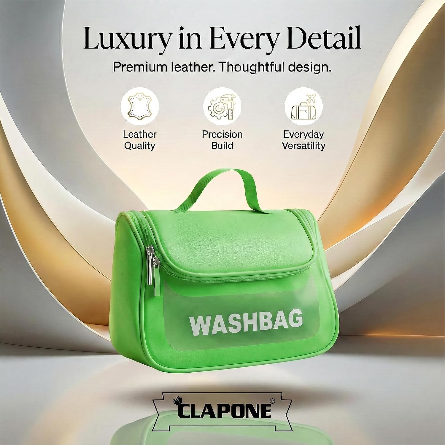 MECHDEL ·Cosmetic Bag for Women, PU Leather Makeup Pouch, Large Capacity Travel Makeup Organizer with Divider & Handle, Waterproof Portable Vanity Storage Bag for Toiletries (Washing Bag-Green)| Made in India 4