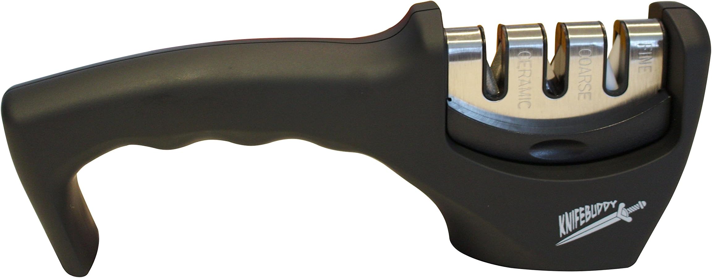 KnifeBuddy Sharpener for Steel and Ceramic Knives, 3 Stage, Black