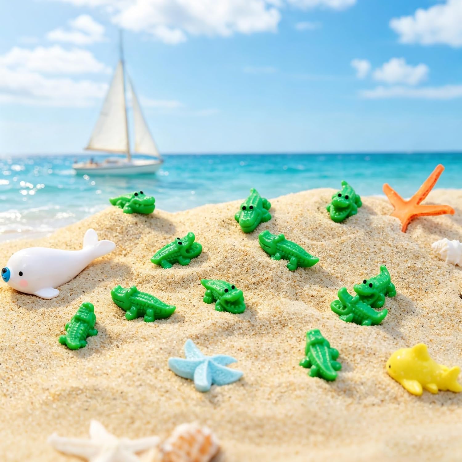 120 Pcs Mini Crocodiles Figurines, 2 Styles (Open/Closed Mouth) Mini Resin Green Alligator Figures, Tiny Miniature Animal Model for Moss Landscape DIY Terrarium Crafts Aquarium Garden Decor Gifts image 4