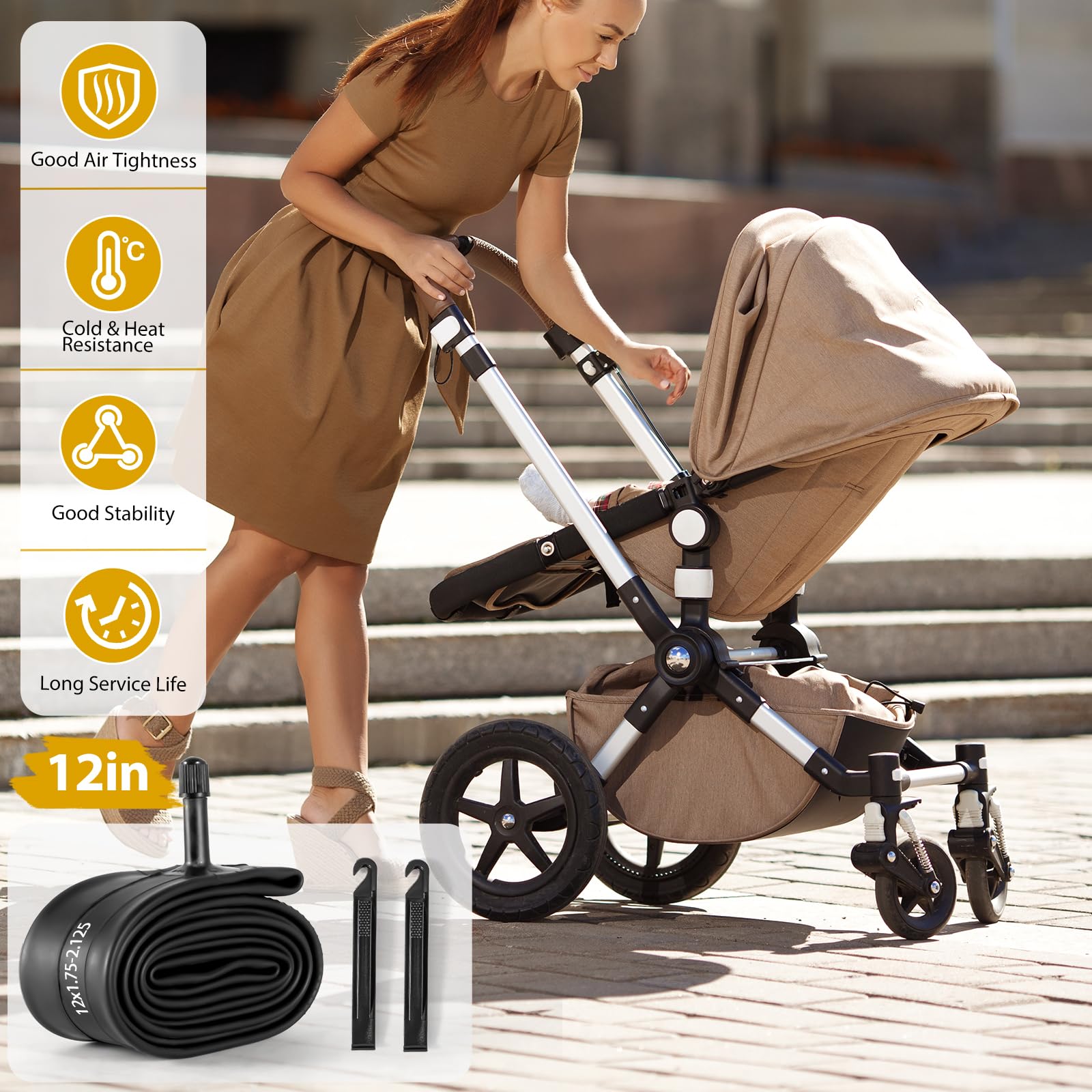 2 Pack 12 Inch Bike Tube AV32mm Schrader Valve, Bicycle Inner Tube with 2 Tire Levers Fit 12 x 1.75/1.9/1.95/2.0/2.1/2.125, Butyl Rubber Inner Tube for Kids/Mountain/MTB Bike