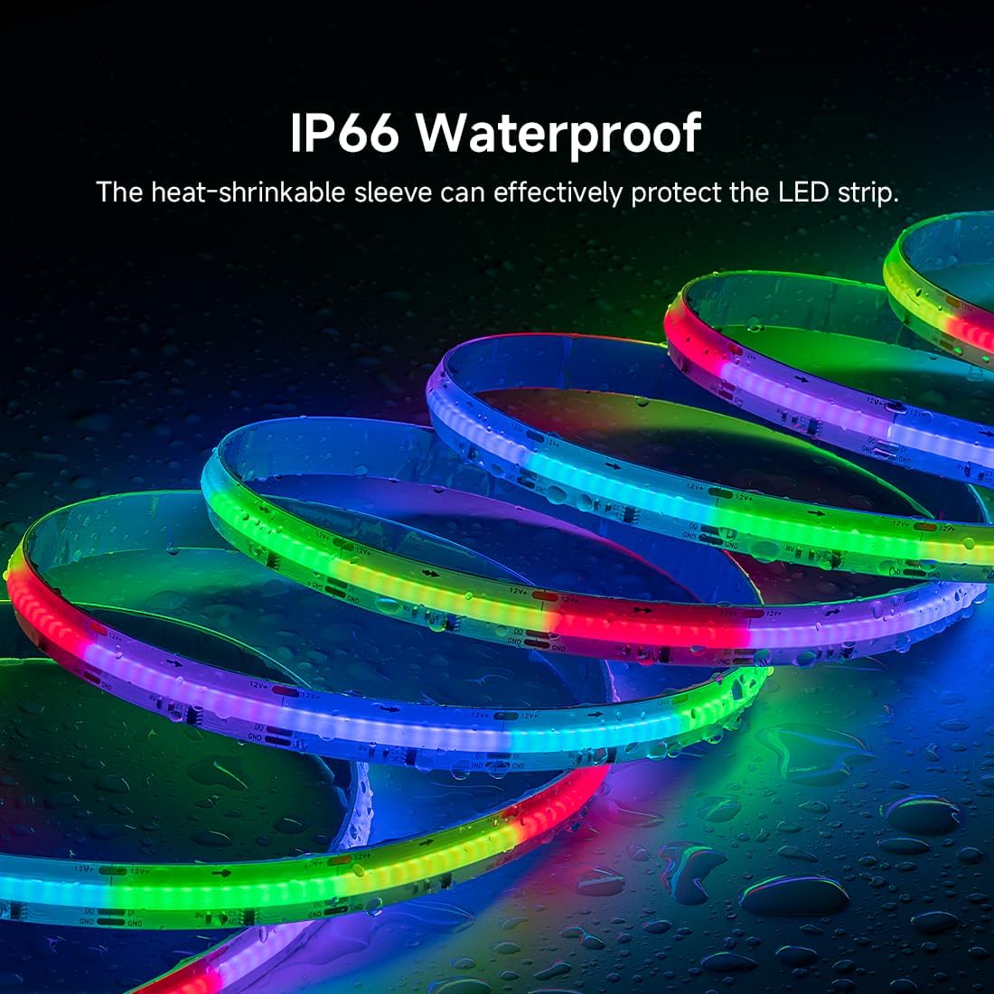 BTF-LIGHTING FCOB IP66 WS2811 IC RGB COB LED Strip 864LED/m Flexible High Density Color Chasing Uniform Light DC12V 16.4FT 24IC/m 12mm Width for Lighting Projects(No Adapter or Controller)