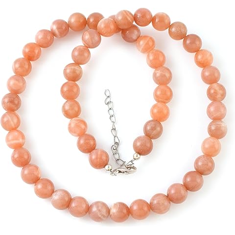 8mm Natural Peach Moonstone Bead Necklace – Handmade Healing Crystal Jewelry with 9...