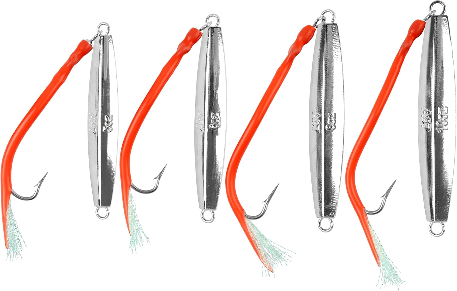 Diamond Jigs Saltwater Fishing Lures, 2Pack Casting Jigging Spoon with Tube Tail Striped Bass Metal Jig Spoons Deep Sea Offshore Surf Fishing 1oz-4oz