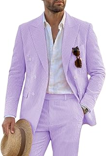 Men's Seersucker Suit 2 Piece Summer Striped Blazer Pants Set Beach Wedding Groom Attire Tuxedos Lightweight Men Suits