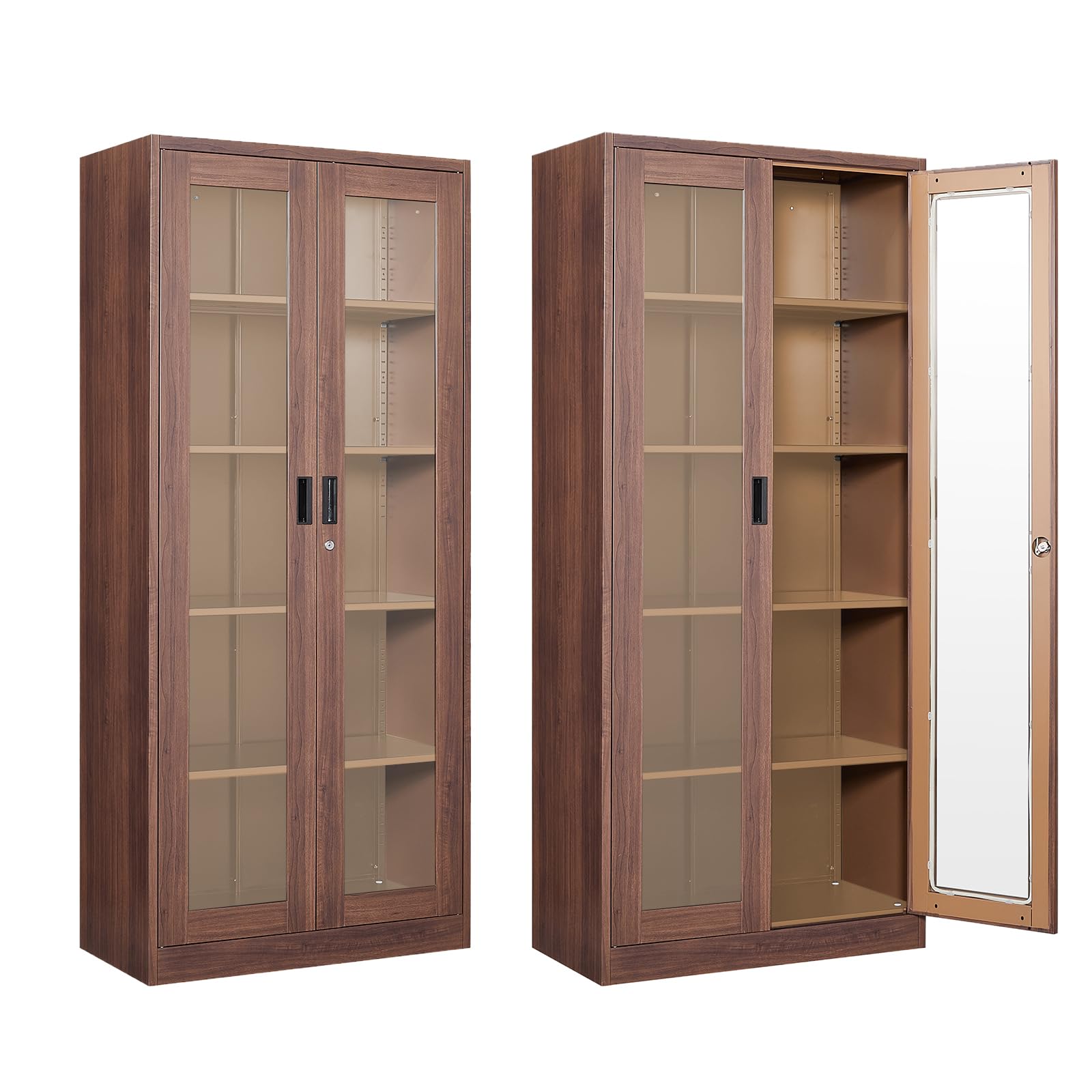 Anxxsu Display Cabinet with Glass Doors, Display Case Cabinet for Collectibles, Curio Display Cabinet with 4 Adjustable Shelves, 71" Glass Display