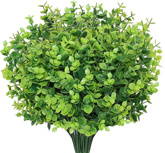 AIOR 10 Bundles Artificial Plants Artificial Bushes, UV Resistant Fake Flowers Plastic Greenery Shrubs Plants for Floral Arrangement, Table Centerpiece, Home Garden Decor (Green)